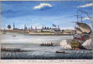 Ansicht von Fort George mit der Stadt New York vom Südwesten, graviert von John Carwitham, ca. 1764 von William Burgis